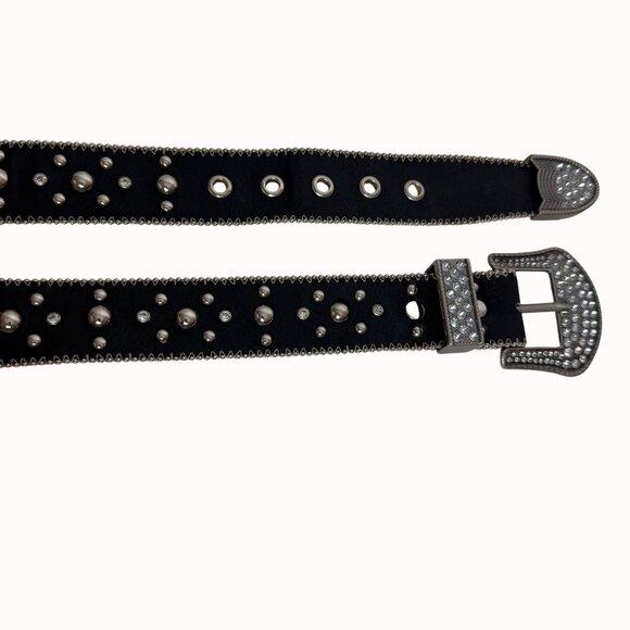 Kathy Van Zeeland Studded Belt Y2K Sz S Rocker Biker Rhinestone Statement Buckle main image 7